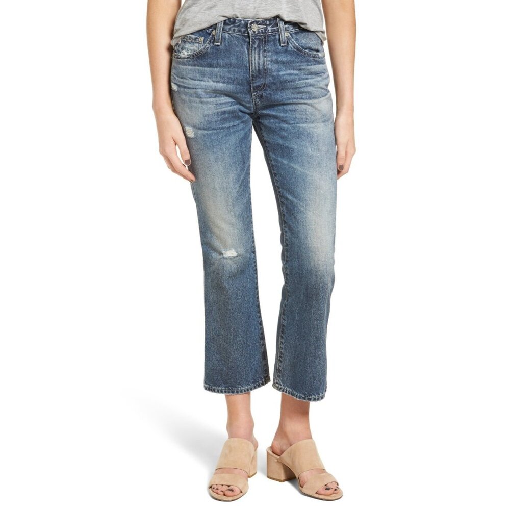 NWT AG Adriano Goldschmied Jodi Crop in 23 Year Wind Worn Destroyed Jeans 27